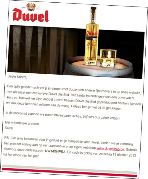 Mail van Duvel Distilled 2013