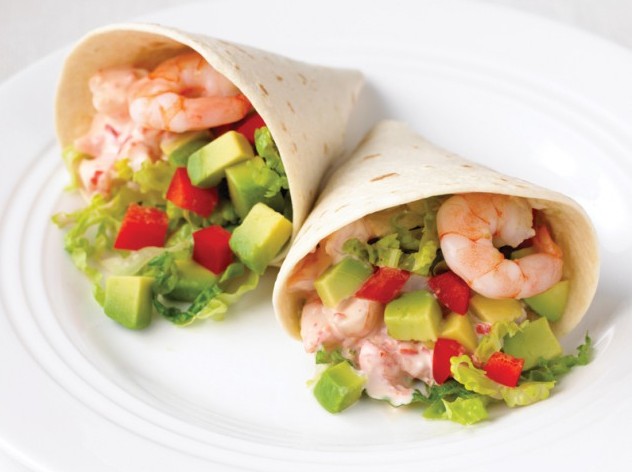 Wrap met avocado en garnalen